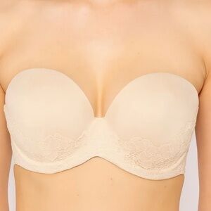 Victoria’s Secret Strapless Nude Lace Underwire Bra 34DD